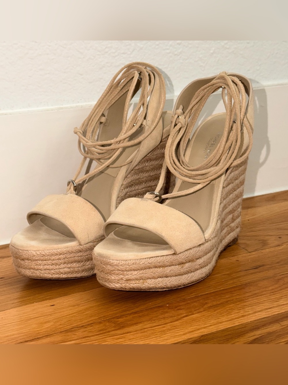Michael Kors Collection Beige Espadrille Wedge Sandals